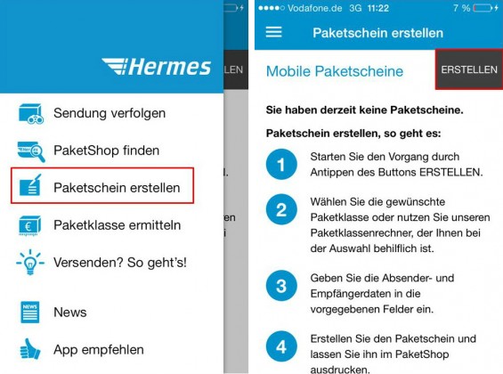 Hermes App Mobiler Paketschein